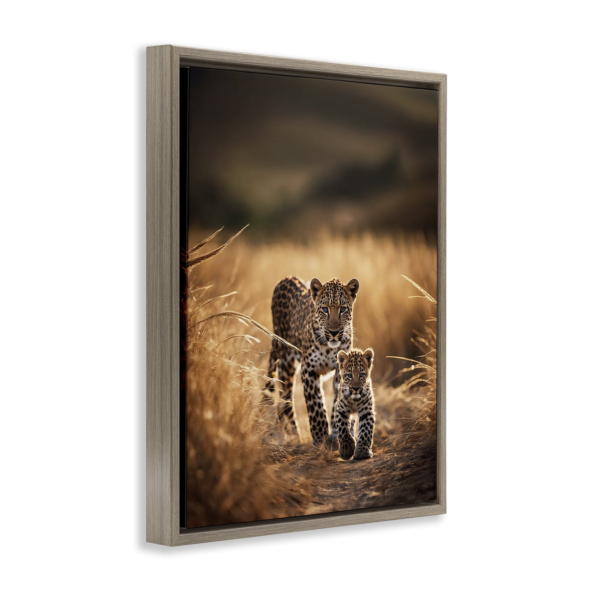Stupell Industries Cheetah & Cub in Nature Animals Photography Brown Floater Framed Canvas Art Print Wall Art, 25 x 31