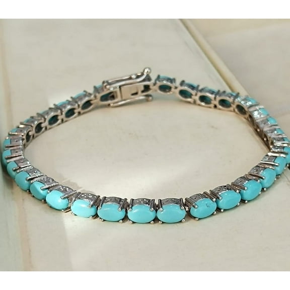 Turquoise Tennis Bracelet in Silver,December Birthstone Gemstone for Women gift