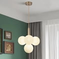 thumbnail image 4 of 29.5" Adjustable 4-Light French Chandelier - 5.9" Frosted Opal Glass Shades & Gold Wrought Iron | G9 x4 Bases with 4.7" Ceiling plate for Dining Room, 4 of 10