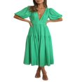 thumbnail image 1 of AMERTEER Femmes Profonde V Maxi Robe d'Été Casual Manches Courtes Plissée Taille Haute LongBeach Flowy Robes, 1 of 9