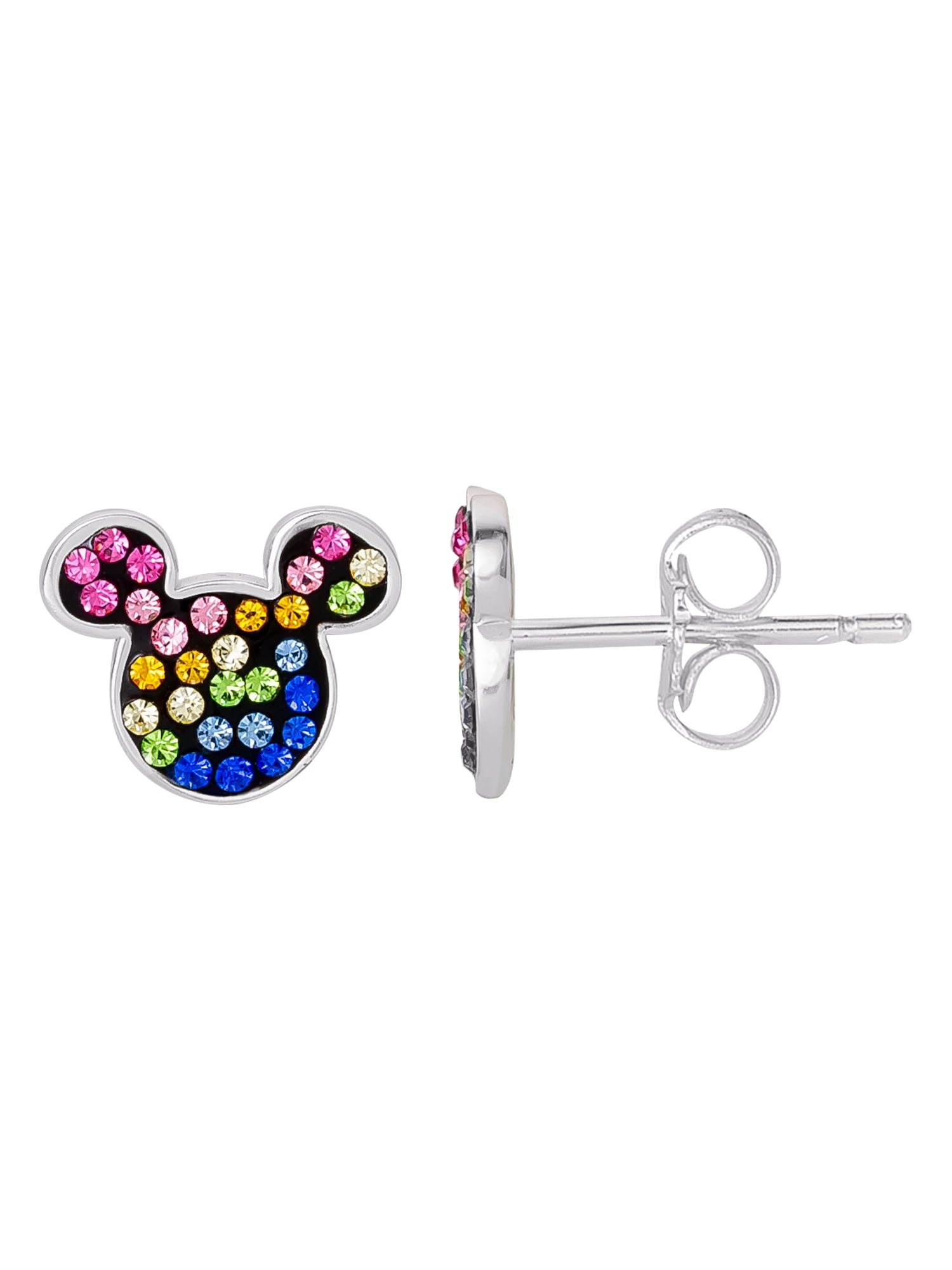 Disney Women's Sterling Silver Multi Crystal Mickey Head Earrings