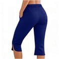 thumbnail image 5 of Hueook Capris Pants for Women Pants Casual Women Solid Color Elastic Waist Sports Casual Capris Pants with Side Pockets Dark Blue M, 5 of 7