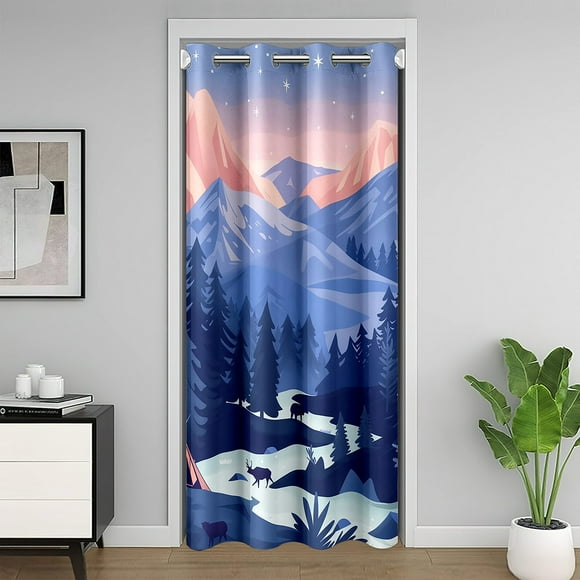 Deer Doorway Curtain,Farmhouse Style Hunting Closet Door Cover Curtain for Bedroom Living Room,Camping Tent Mountain Trees Room Darkening Curtain Not Blackout Curtain,W42 X L84