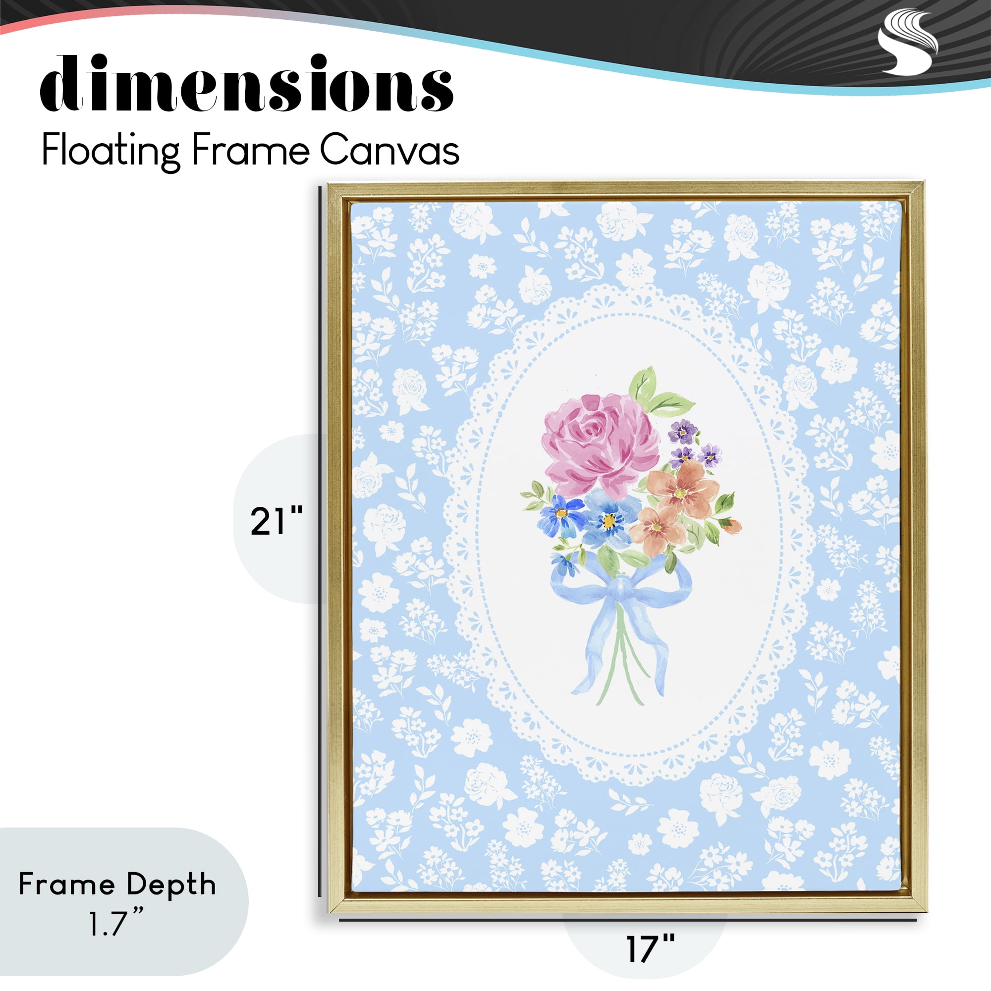 Stupell Industries Blue Feminine Bouquet Gold Framed Floater Canvas Wall Art, design by Corinne Haig