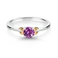 thumbnail image 2 of Gem Stone King 925 Sterling Silver and 10K Yellow Gold Fancy Purple Zirconia Solitaire Engagement Ring for Women (0.46 Cttw, Round 5MM, Gemstone Birthstone, Size 6), 2 of 4