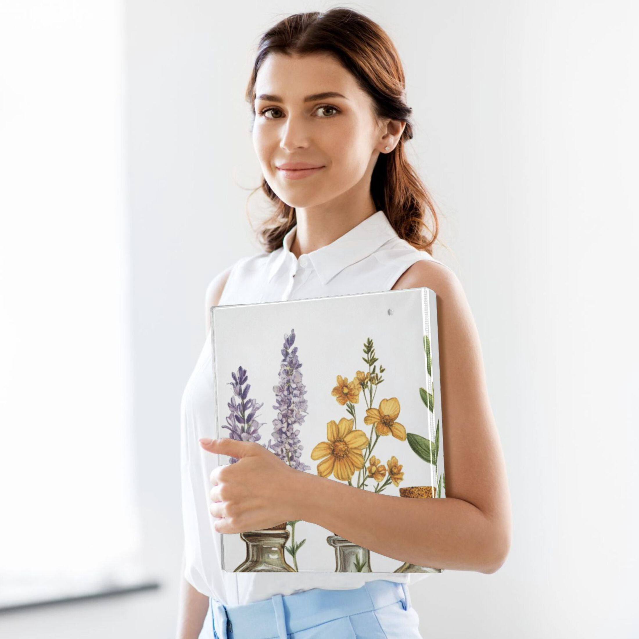 Drinks and Flowers Herbs 3 Ring Binders 1.5 inch Hardcover File Folders with Interior Pockets A4 Size Organizer for School Office Hospital