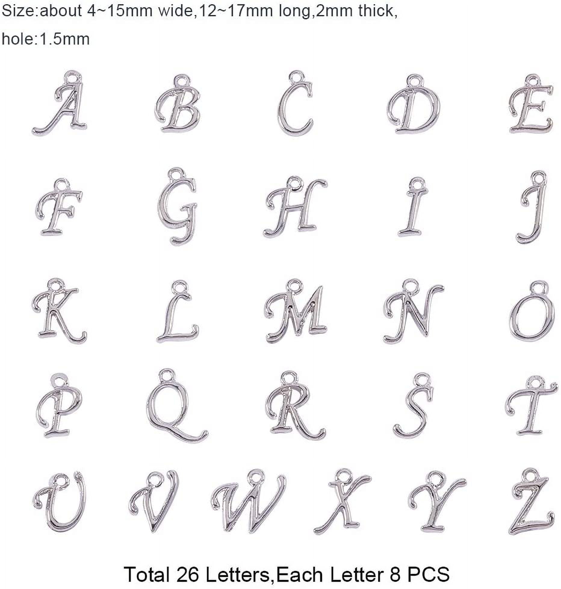 PH 208pcs Alloy Alphabet Charm Pendant Loose Beads Platinum Plated A-Z Letter Pendant for Jewelry Making(8 pcs for each letter) Grey