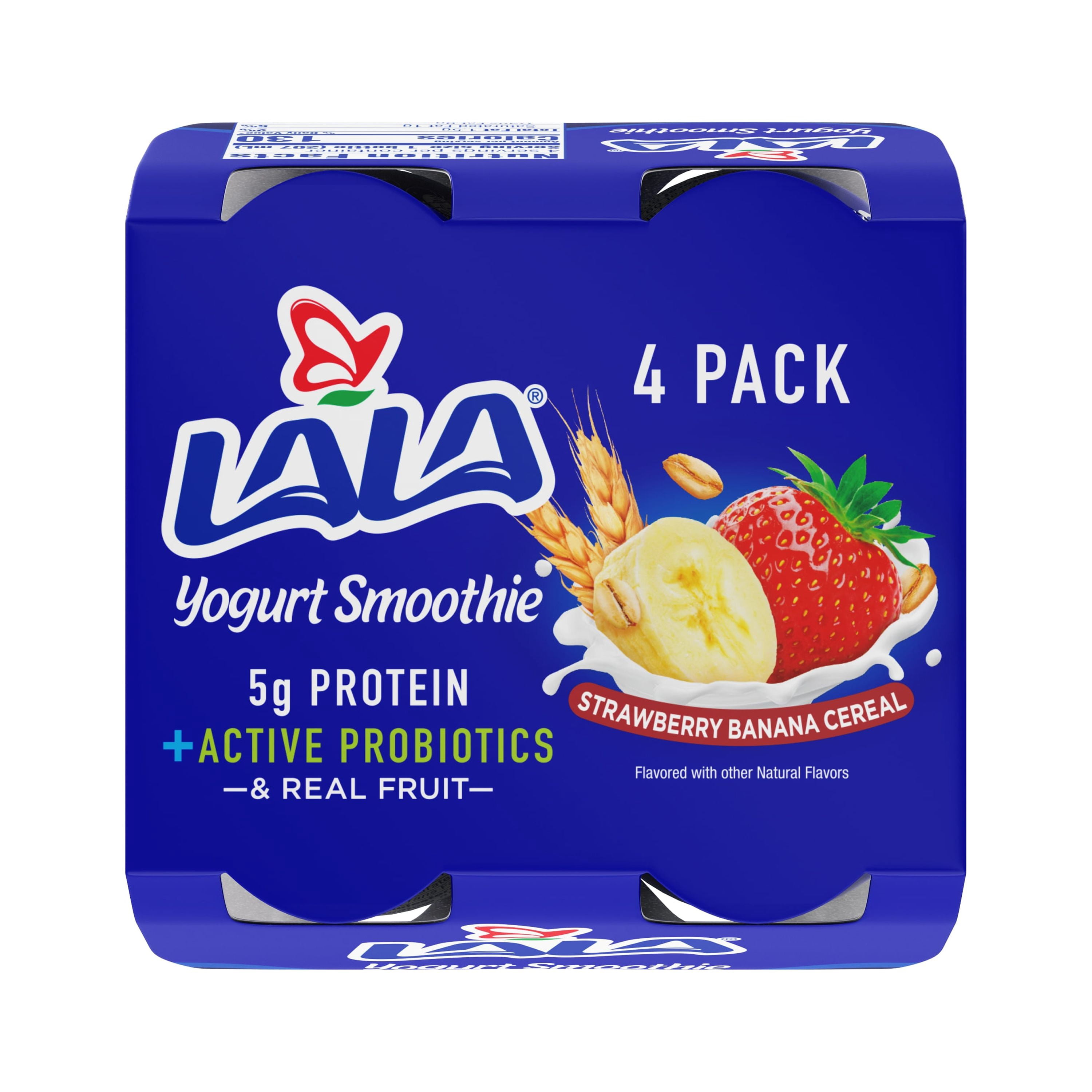 LALA Strawberry Banana Cereal Yogurt Drink with Protein and Probiotics, 7 fl oz, 4 Count