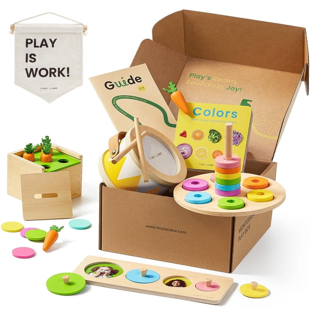 Set de juguetes Tiny Land Montessori para bebés de 13 a 15 meses con tambor 7 en 1