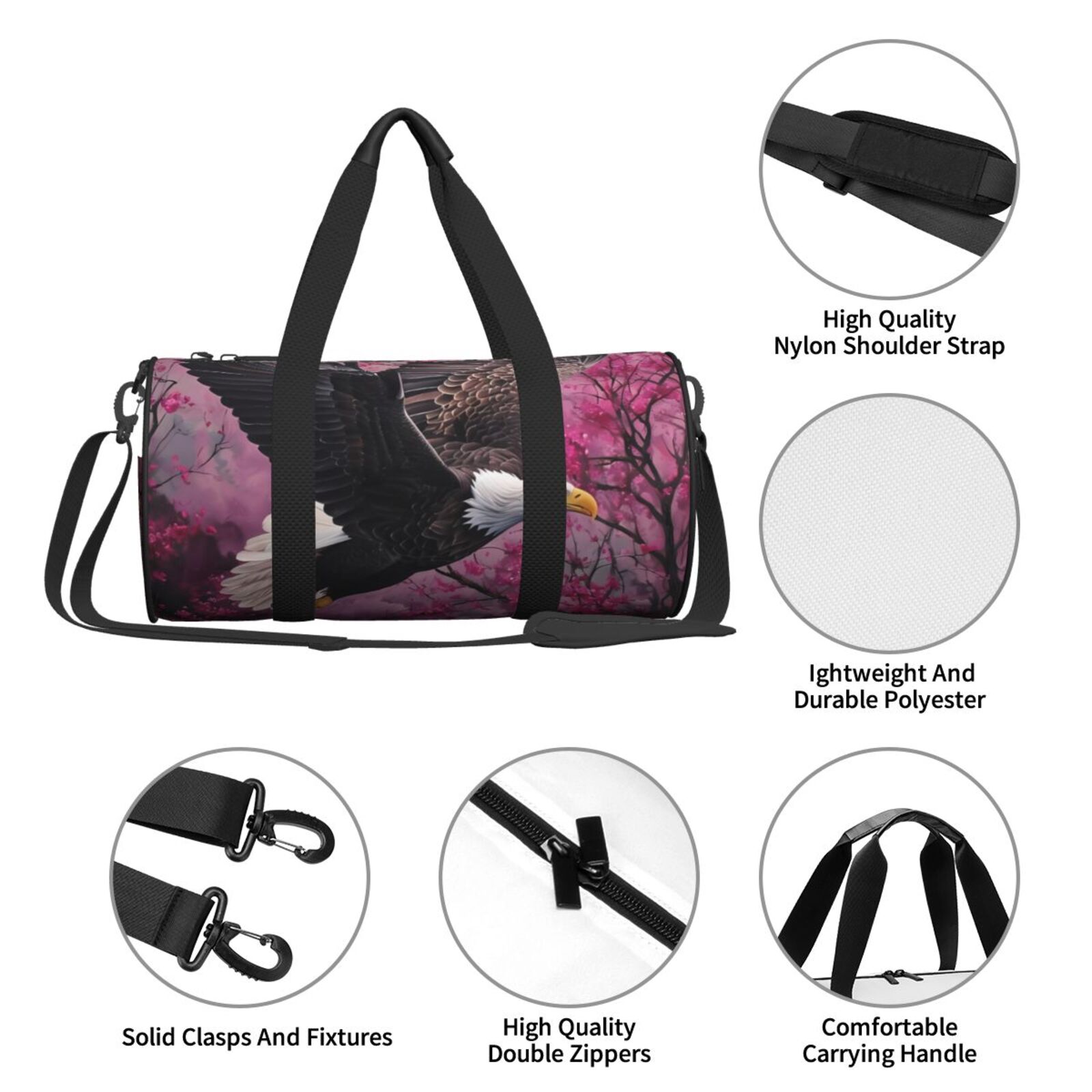 Defioc Flower Bald Eagle for Travel Duffle Bag,Weekender Bag Carry On Tote Bags Hospital Bag Large Capacity Sport Gym Bag for Men Women Fit for Trave, Gym,Weekend
