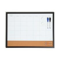 U Brands 23 x 17 in. Magnetic Dry Erase Calendar Combo Board, Black Wood Style Frame