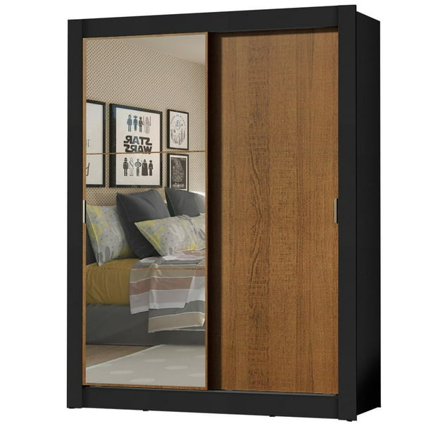 Ropero Closet Madesa Dallas Plus 2 Puertas Corredizas con Espejo 4 Cajones NM