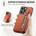 thumbnail image 4 of Zipper Wallet Case for iPhone 12 Pro 6.1 inch, Shockproof  Slim Kickstand Phone Case Weave Texture with Credit Card Holder Purse Gift for Women Men Compatible with iPhone 12 Pro 6.1 inch,Brown, 4 of 12