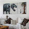 thumbnail image 2 of ONETECH Dinosaur Room Decor for Bedroom Kitchen Bathroom Painting Wall Art Print Poster, Lovely Baby Boy Touching Trex Dinosaur in The Forest Canvas Art Home Office Apartment Decor12''x16''X3 Panels, 2 of 4