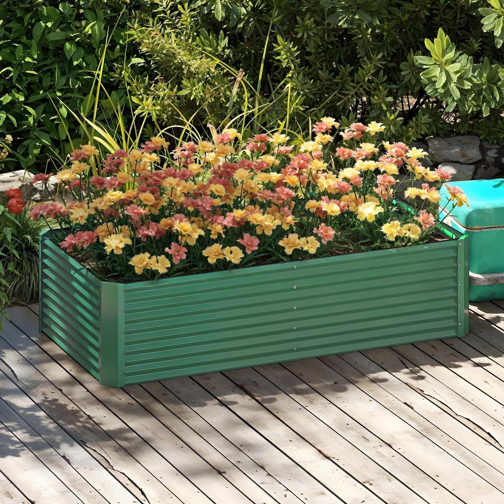 Uforic 2PCS 8X4X2FT Galvanized Metal Raised Garden Bed with Gardening Gloves, Ground Nails, Support Rod & Safety Rubber, Outdoor Above Ground Planter for Plants Vegetables Flowers, Green
