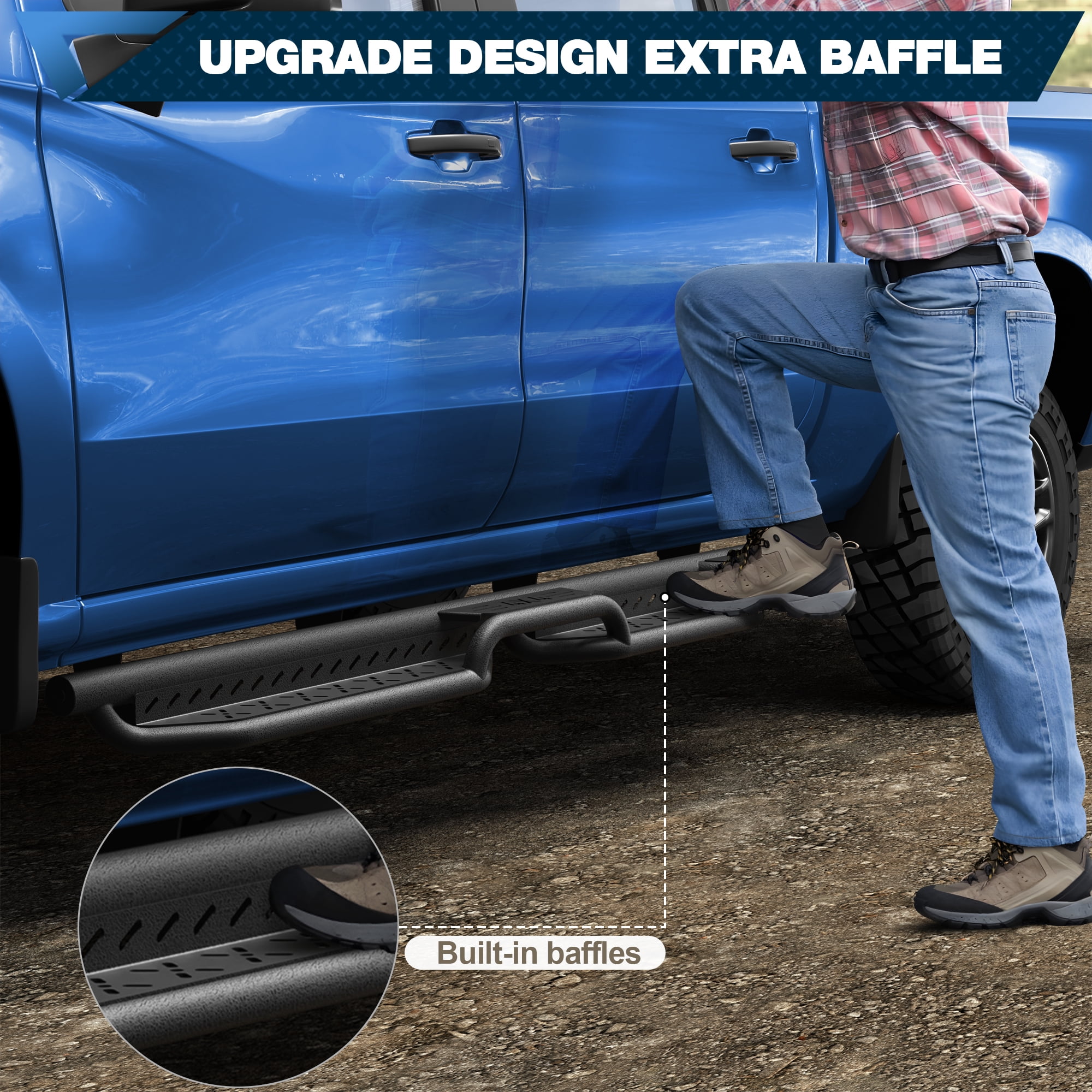POFENZE Running Boards Side Steps for Chevy Silverado & GMC Sierra 1500 2019-2025 and Chevrolet Silverado/GMC Sierra 2500HD 3500HD Crew Cab 2020-2025 Off-Road Nerf Bars Black Raised Step