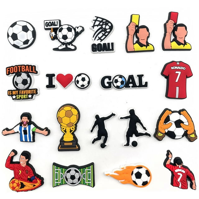 18 piezas de accesorios para zapatos de fútbol, accesorios para zapatos de dibujos animados, utilizados para zapatos perforados, pulseras, fiestas, decoración de bricolaje.