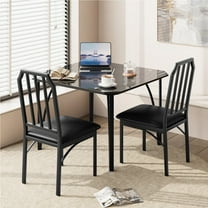 Dining Table Set for 2, Kitchen Table Chairs Set of 2 with Ultra Comfortable PU Cushion, Dining Room Table Set for 2 Furniture with Kitchen Chairs Suitable for Small Space - Black Glass