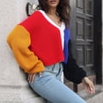 thumbnail image 4 of Pompotops And Winter Women's Patchwork Color Button V-Neck Long Sleeve Top Blouse Clearance, 4 of 6