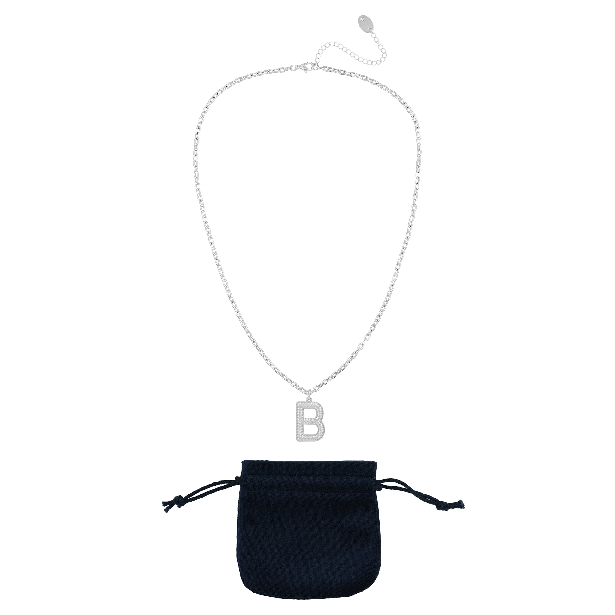 Time and Tru Women's Silvertone Initial B Necklace with Giftable Pouch