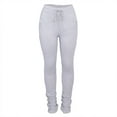 thumbnail image 3 of Women Stacked Leggings, Fashion High Waist Solid Color Slim Fit Workout Pants with Drawstring, 3 of 6