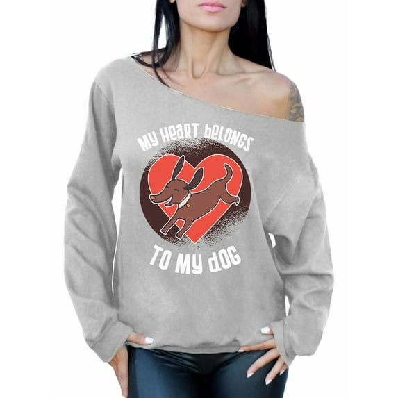 Awkward Styles Funny Valentine's Day Sweatshirt for Singles Dog Lover Off Shoulder Tops for Women Puppy Print