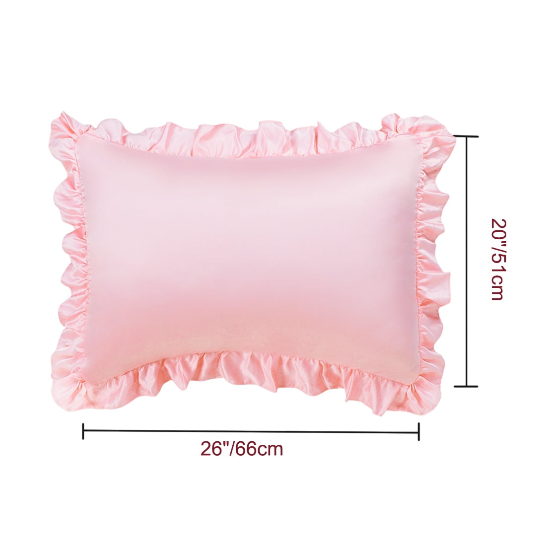 Unique Bargains 4-Piece Satin Ruffled Edge Pillow Shams, Standard, Pink