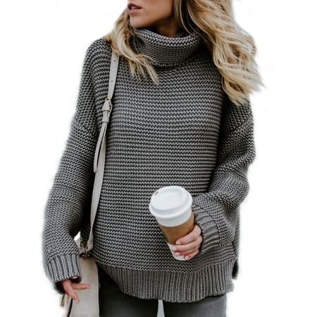 Women Winter Warm Knitted Sweater Polo Neck Tops Chunky Knitting Pullover Loose Jumper Baggy Knit Turtle Neck (Best Sweaters For Winter)