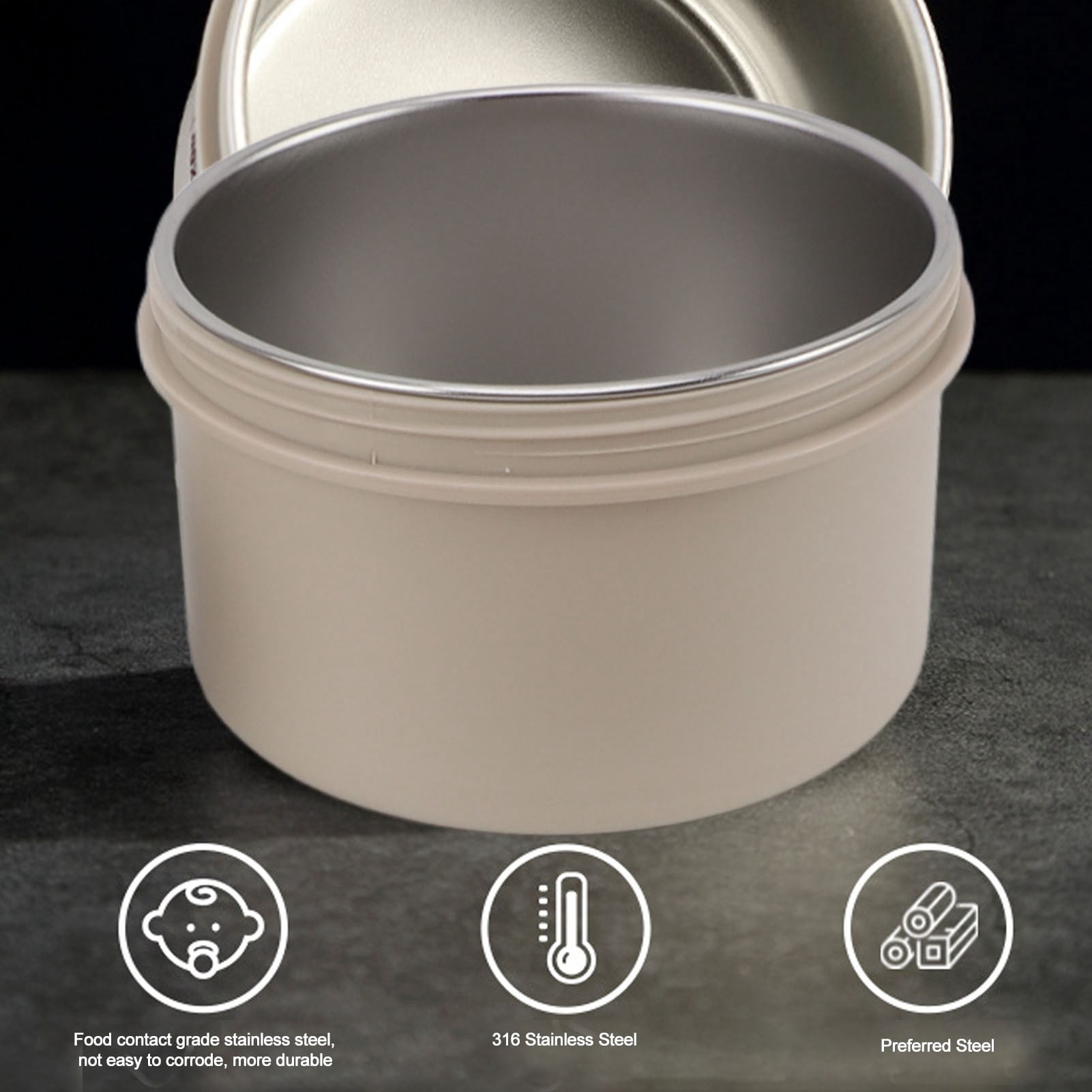 2-Pack Round Insulated Bento Box Set - 316 Stainless Steel Leakproof Food Container with Carry Bag, Beige