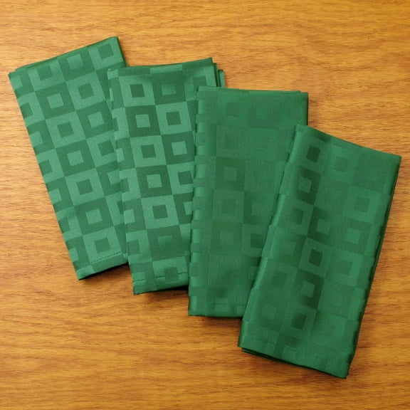 Blocks Design Woven Easy Care Microfiber Fabric Dinner Napkin, Set of 4 (Green)