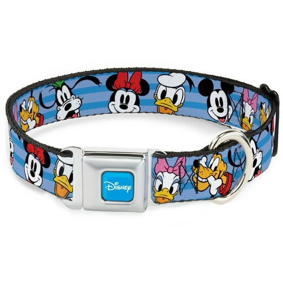 Disney Pet Collar, Dog Collar Metal Seatbelt Buckle, Disney The Sensational Six Smiling Faces Stripe Blues, 9.5 to 13 Inches 1.0 Inch Wide