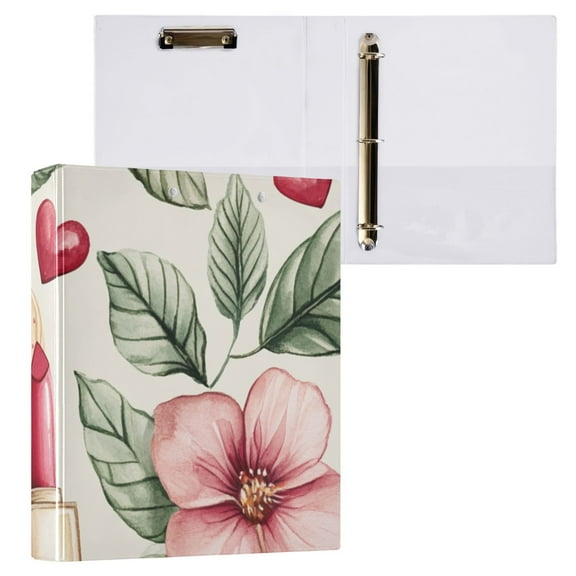 Lipstick and Flowers Leaves 3 Ring Binders 1.5 inch Hardcover File Folders with Interior Pockets A4 Size Organizer for School Office Hospital Set of 2
