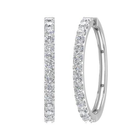 2 Carat (ctw) Diamond Hoop Earrings in 14K White Gold (I1-I2 Clarity)