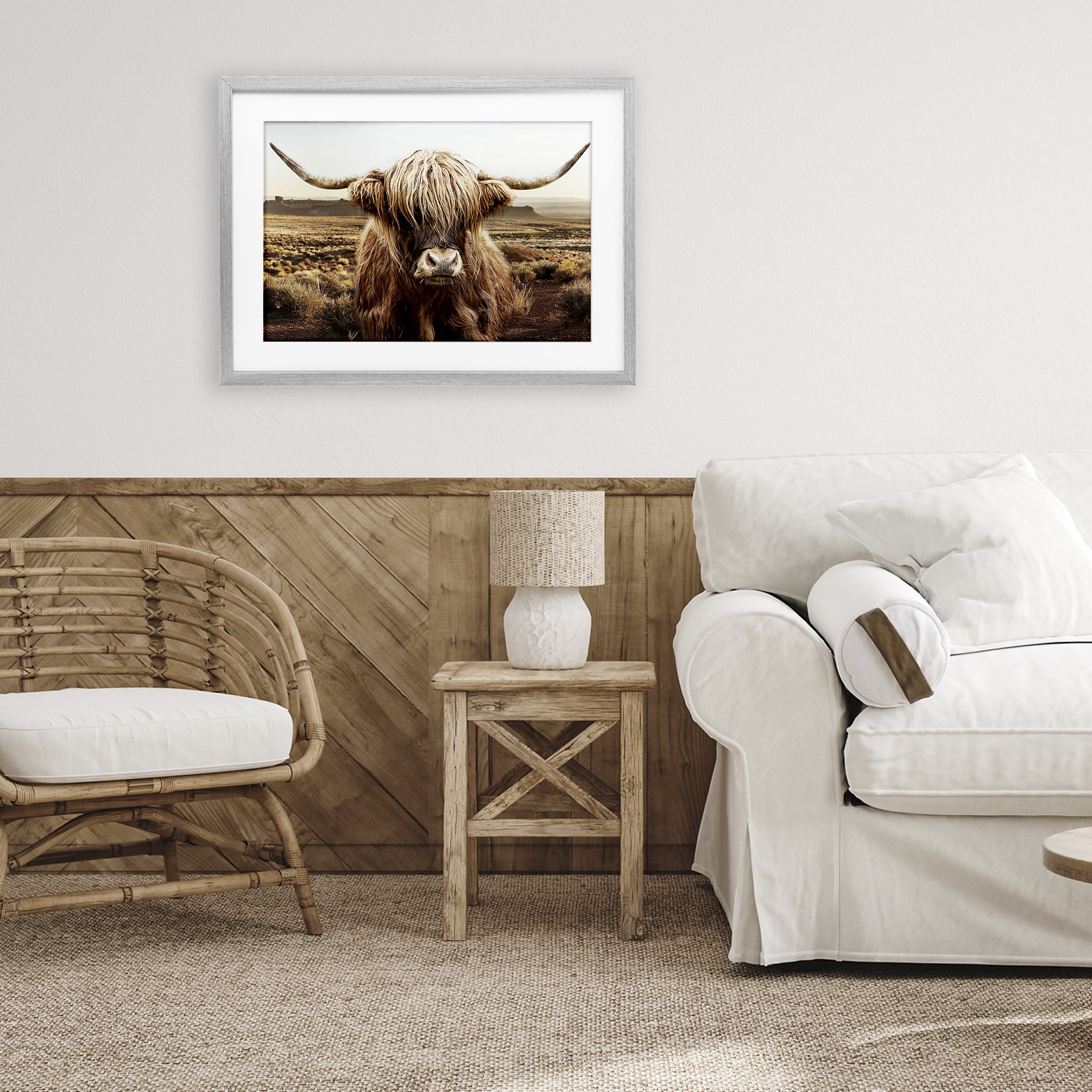 Stupell Industries Rugged Vegetation Cattle Portrait Gray Framed Print Under Glass, design by CAD Designs
