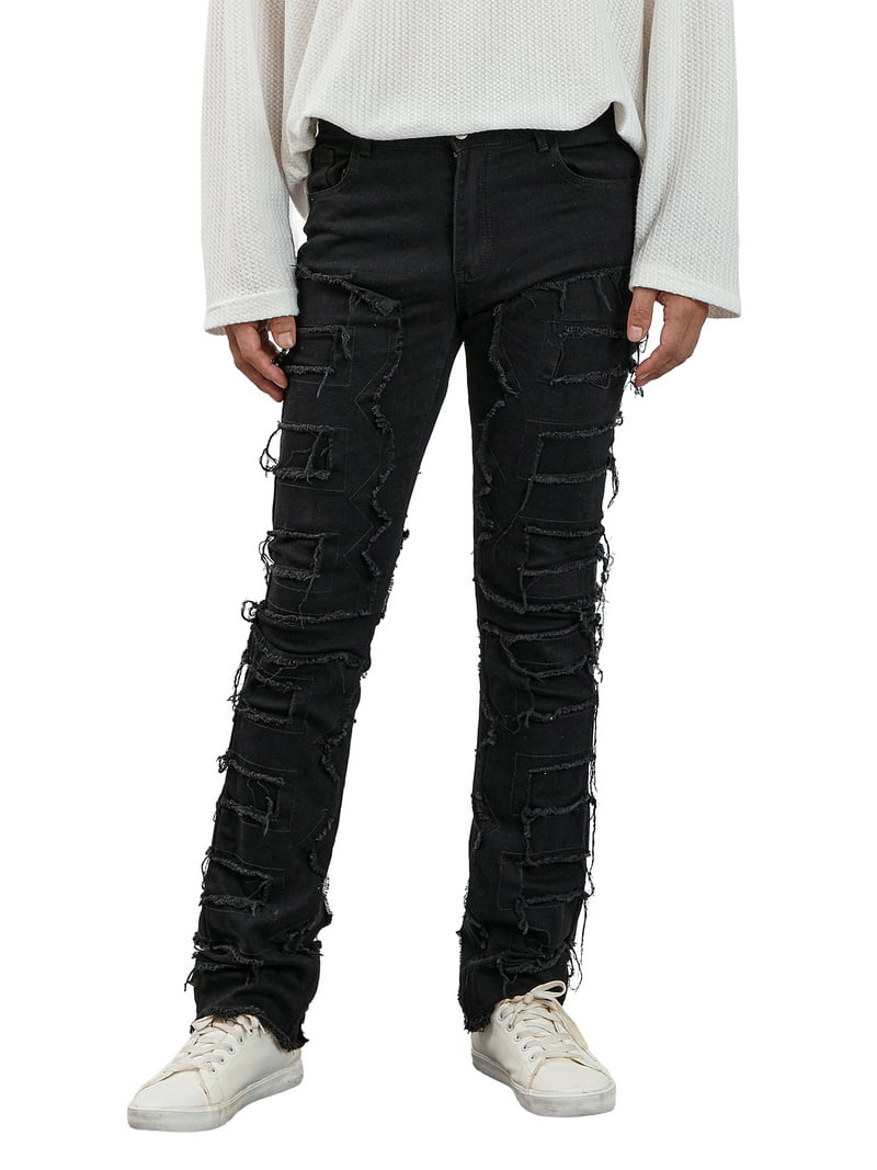 Men's Ripped Jeans Y2k Distressed Destroyed Straight Denim