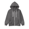 thumbnail image 6 of Toddler Sweatshirt Color Solid Zip Up Jackets Long Sleeve Hoodie Top Sleeve Up Coat Boys Jacket Dark Gray 7 Years-8 Years, 6 of 6