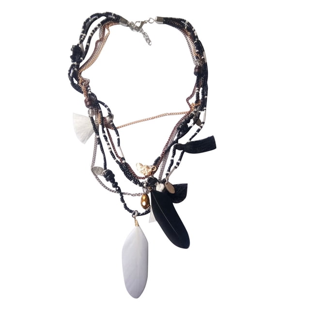 Fashion Jewelry - Layer Chain Handmade Beaded Bohemian Feather Necklace - Necklaces & Pendants