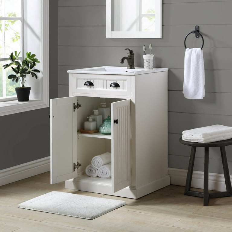 24 inch Beadboard Style Corner Bathroom Vanity Taupe Color