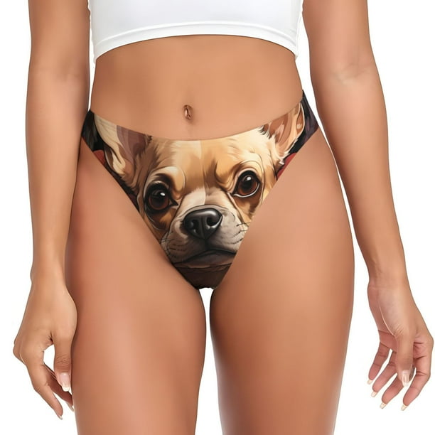 Balery Vintage Red Flower Chihuahua Tangas de Algodón para Mujer con Estampado – Ropa Interior Sexy, Transpirable, G-string-3X-Large