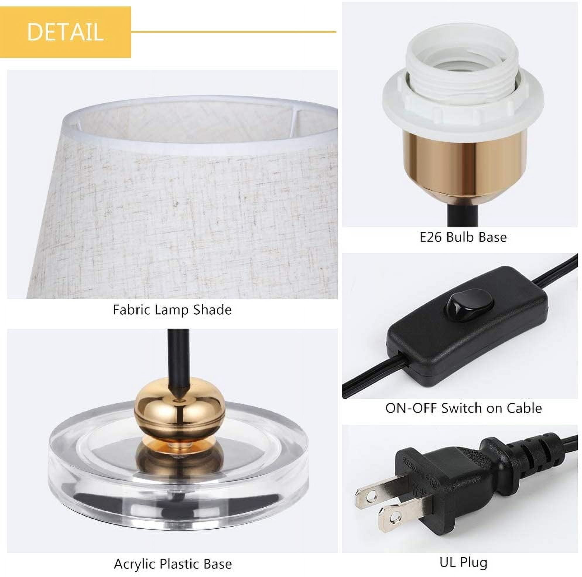 Black Bedside Nightstand Lamps with Clear Acrylic Base Set of 2