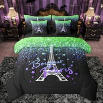 Castle Fairy Kids Children Teens Paris Eiffel Tower Bedding Comforter Set 7-Piece,Bling Stars Glitter King Bedding Sets,Abstract Gradient Ombre Ultra Soft Bed Sheets,Luxury Bedroom Decor,Reversible