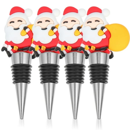 

HOMEMAXS 4Pcs Christmas Wine Bottle Stoppers Reusable Xmas Party Bottle Cork Wine Plug