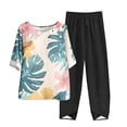 thumbnail image 2 of Nrmvnmi Women's Summer 2 Piece Outfits Casual Floral Prints Short Sleeve Pajama Tops Wide Leg Pants Lounge Sets Tracksuits Mothers Day Gifts, 2 of 5