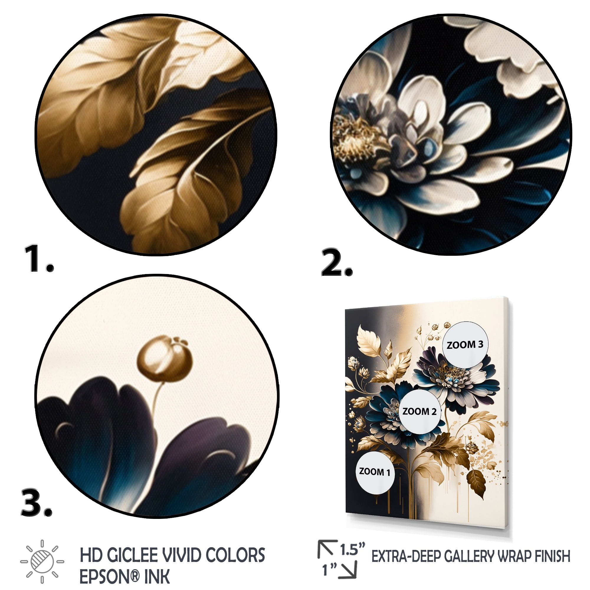 Designart Blue And Gold Zinnia Flowers V Canvas Wall Art