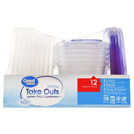 (2 pack) Great Value Take Outs Variety Pack Containers, 12