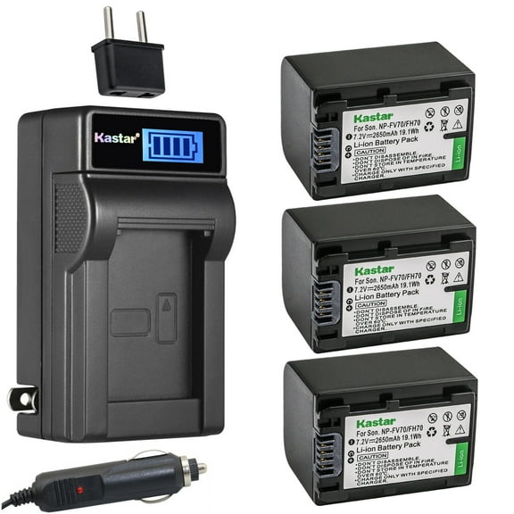 Kastar 3-Pack NP-FH70 Battery and LCD AC Charger Compatible with Sony DCR-SR30 DCR-SR300 DCR-SR32 DCR-SR33 DCR-SR35 DCR-SR36 DCR-SR37 DCR-SR38 DCR-SR40 DCR-SR42 DCR-SR45 DCR-SR46 DCR-SR47