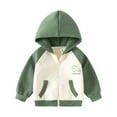 thumbnail image 2 of ATOGUTA Kids Boys Zipper Jacket Color Blocking Hoodie Coat Zipper Hoodie Long Sleeved Coat Green, 2-7 Years, 2 of 3