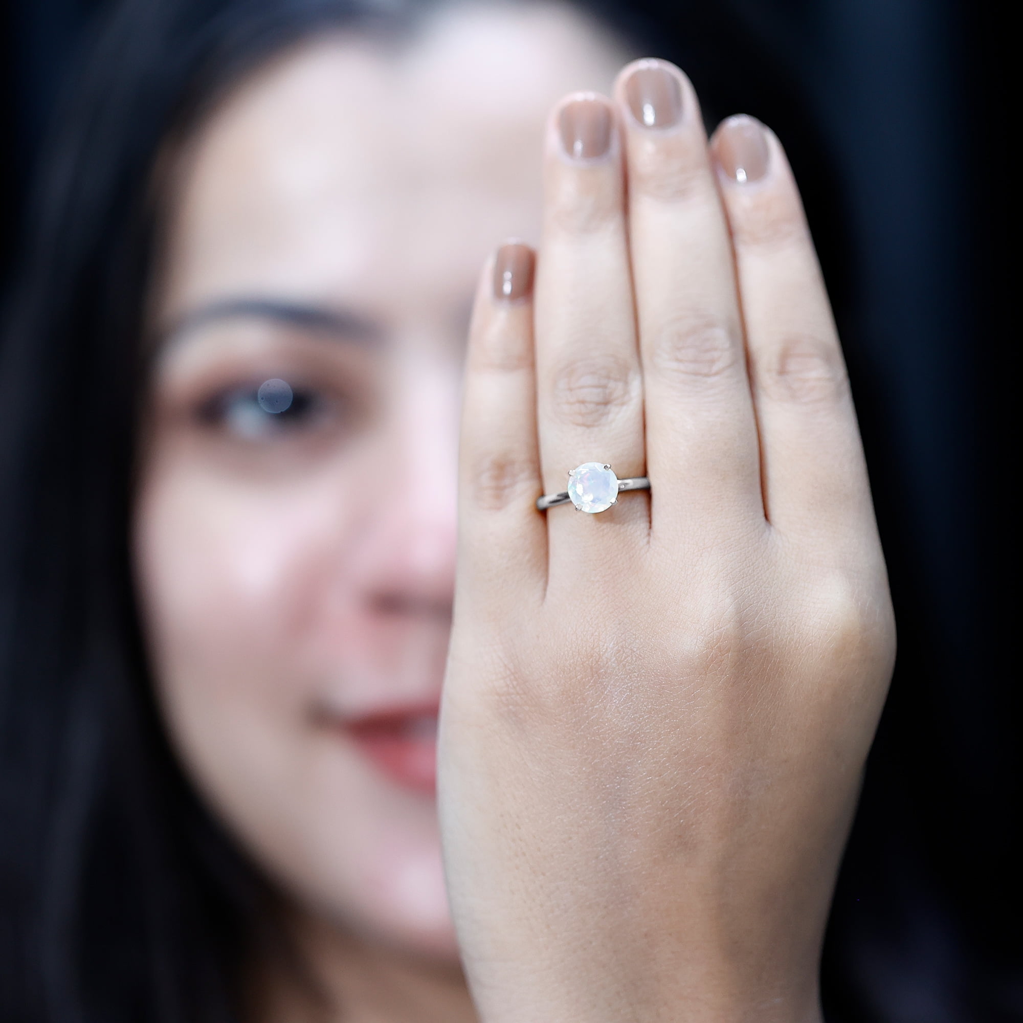 Rosec Jewels Ethiopian Opal Engagement Ring for Women - 2 Carat - October Birthstone Opal Solitaire Ring - AAA Quality, 14K White Gold, US 4.00
