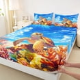 thumbnail image 5 of Manfei Cartoon Sea Turtle Full Size Sheets for Kids Boys and Girls, Colorful Coral Bed Sheets 4 Pieces, 1 Flat Sheet, 1 Fitted Sheet and 2 Pillowcases, 5 of 6