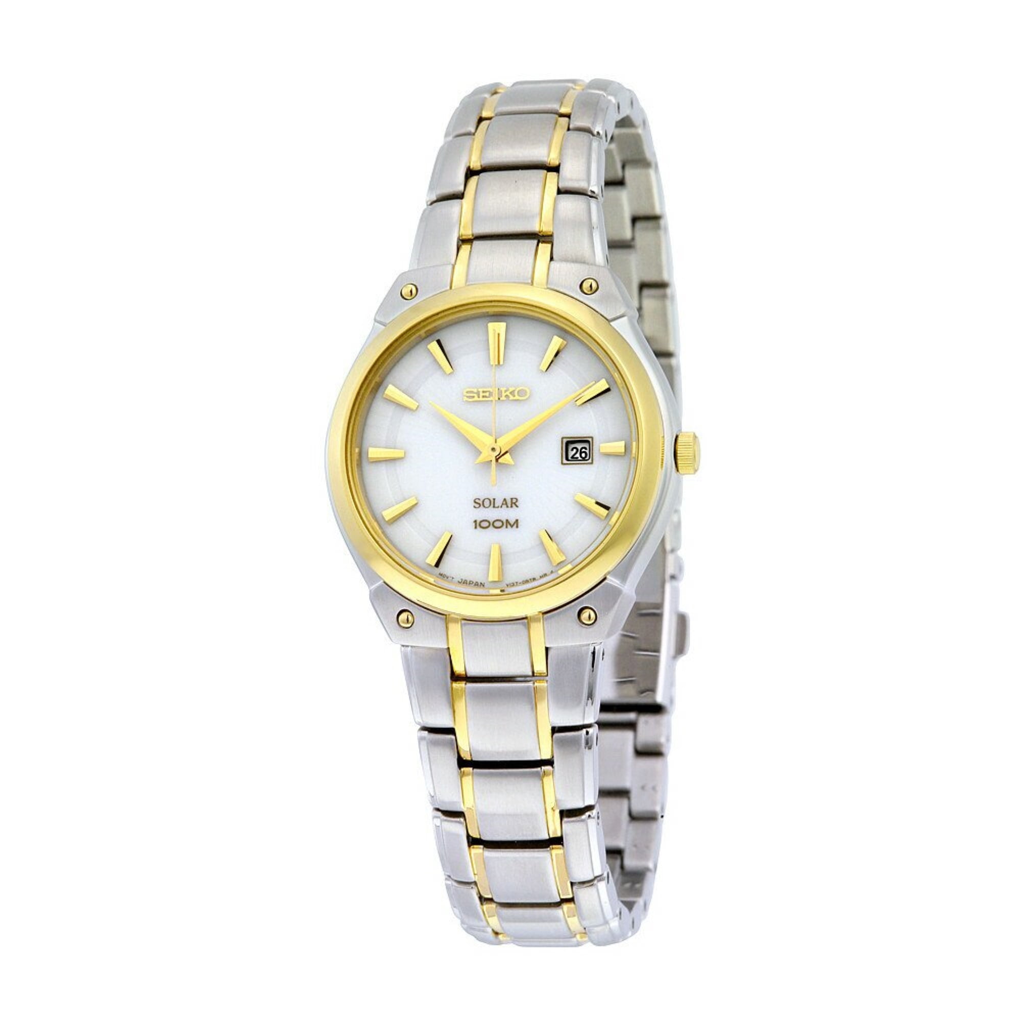 Seiko Women's Dress Solar Analog Two Tone Watch - Two Tone Bracelet - White  Dial - SUT128 